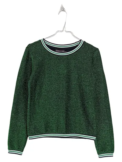 Groggy Damen Pullover Gr. 32 XXS Grün Glitzer Metallic Streifen JBC Casual
