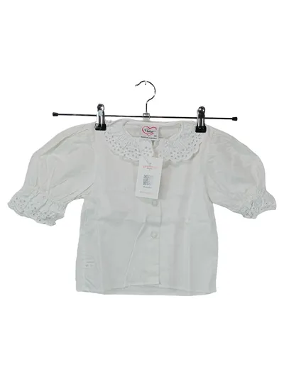 Pacher Kinder Bluse Weiß Gr. 92 Rüschen Lochmuster Baumwolle Hemd