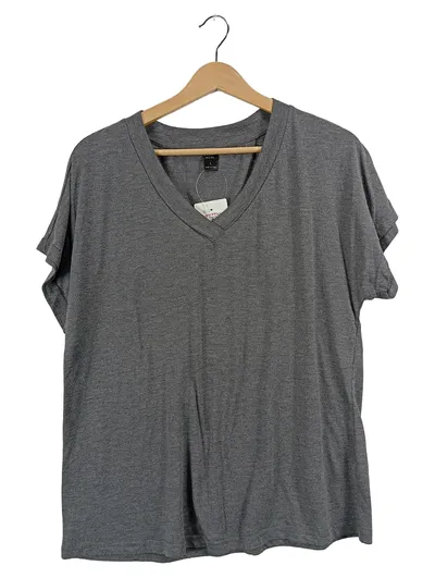 EMERY ROSE Damen T-Shirt V-Ausschnitt Grau Meliert Gr. L Basic
