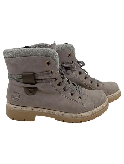 Rieker Damen Stiefelette Gr. 38 Grau Gefüttert Schnürung Winterboots