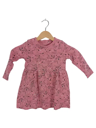 NAME IT Mädchen Kleid Gr. 98 Rosa Einhorn Print Langarm Baumwolle