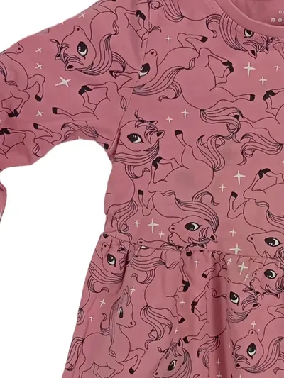 NAME IT Mädchen Kleid Gr. 98 Rosa Einhorn Print Langarm Baumwolle