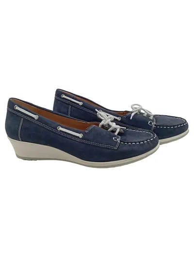 CAPRICE Damen Mokassins Slipper Bootsschuhe Blau Leder Keilabsatz Gr. 41