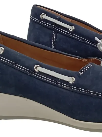 CAPRICE Damen Mokassins Slipper Bootsschuhe Blau Leder Keilabsatz Gr. 41