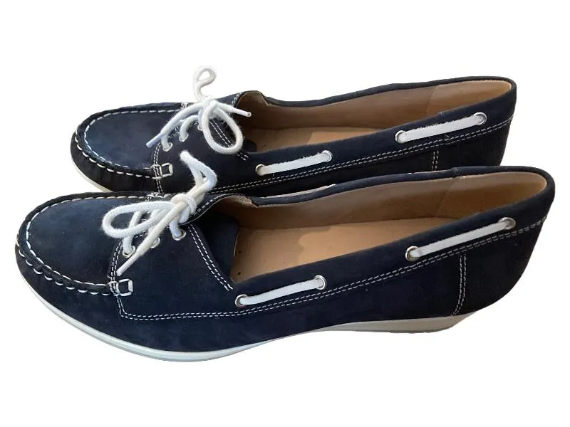 CAPRICE Damen Mokassins Slipper Bootsschuhe Blau Leder Keilabsatz Gr. 41 4