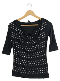 Armani Exchange Damen Top Nieten Schwarz Wasserfallausschnitt Gr. XS 1