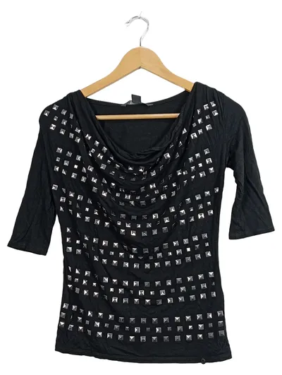 Armani Exchange Damen Top Nieten Schwarz Wasserfallausschnitt Gr. XS