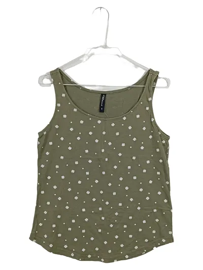Jean Pascale Damen Top Tanktop Gr. S Oliv Kleeblatt Baumwolle