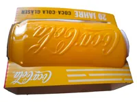 Coca-Cola Glas Dosenform Trinkglas Retro Logo 20 Jahre Gelb 12cm 3