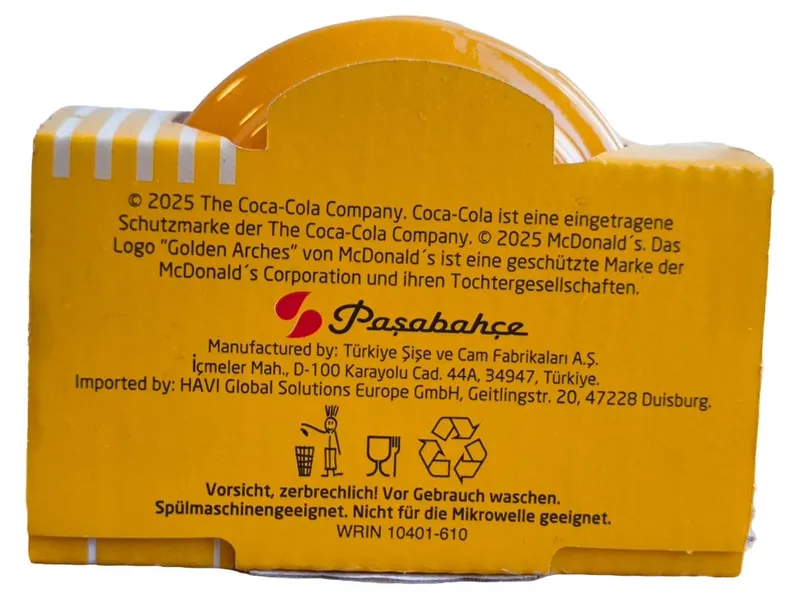Coca-Cola Glas Dosenform Trinkglas Retro Logo 20 Jahre Gelb 12cm 6