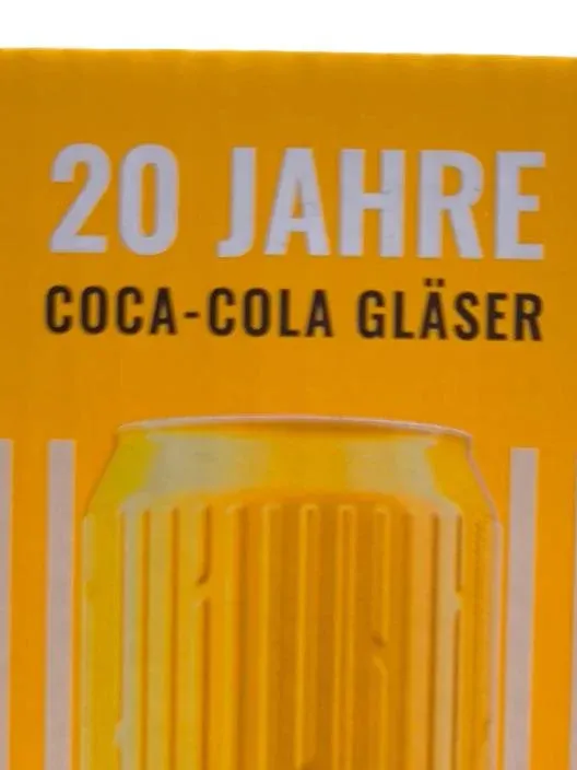 Coca-Cola Glas Dosenform Trinkglas Retro Logo 20 Jahre Gelb 12cm 10