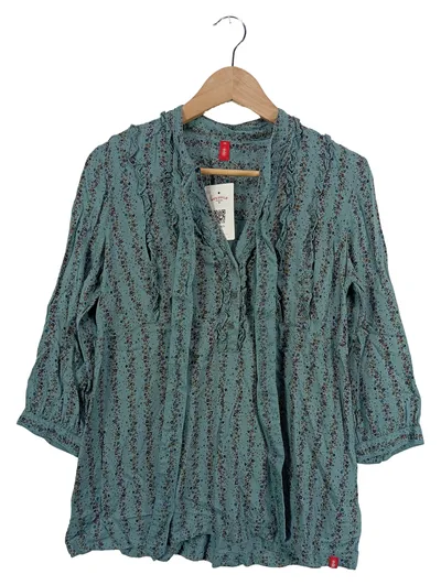 edc by Esprit Damen Bluse Blumenmuster Rüschen Petrol Gr. M/38