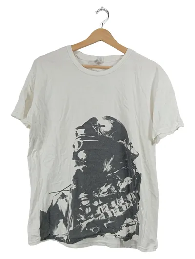 Gildan T-Shirt Herren L Weiß Grafik Print Soldat Militär Urban Style