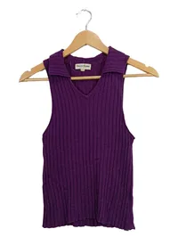 Emilio Robba Damen Stricktop Ärmellos Lila Gr. 38 Rippstrick V-Ausschnitt 1