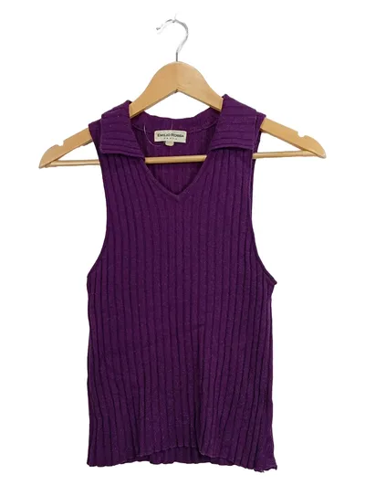 Emilio Robba Damen Stricktop Ärmellos Lila Gr. 38 Rippstrick V-Ausschnitt