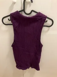 Emilio Robba Damen Stricktop Ärmellos Lila Gr. 38 Rippstrick V-Ausschnitt 2