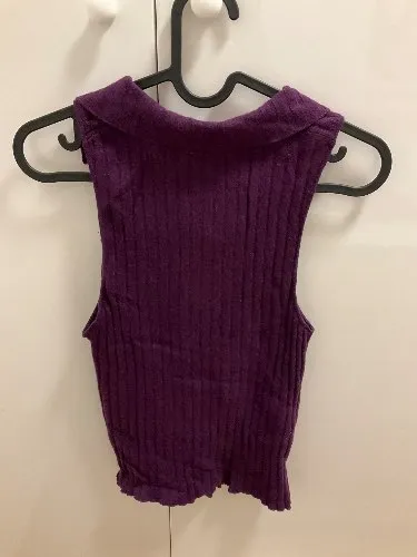 Emilio Robba Damen Stricktop Ärmellos Lila Gr. 38 Rippstrick V-Ausschnitt