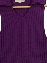Emilio Robba Damen Stricktop Ärmellos Lila Gr. 38 Rippstrick V-Ausschnitt 3