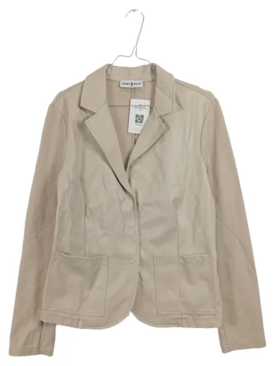 FUNKY STAFF Damen Blazer Gr. L Beige Kunstleder Jersey Mix Casual