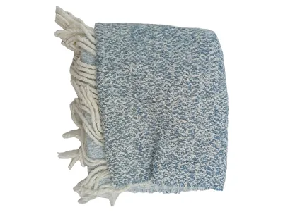 Up Fashion Wohndecke Kuscheldecke Blau Weiß Meliert Fransen 180x55 cm
