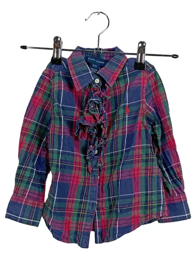 Ralph Lauren Mädchen Hemd Gr. 92 Kariert Rüschen Baumwolle Preppy