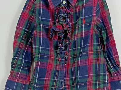 Ralph Lauren Mädchen Hemd Gr. 92 Kariert Rüschen Baumwolle Preppy