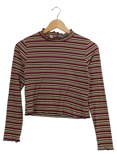 Caution To The Wind Langarmshirt Damen S 36 Gestreift Crop Top Rippstrick Bunt