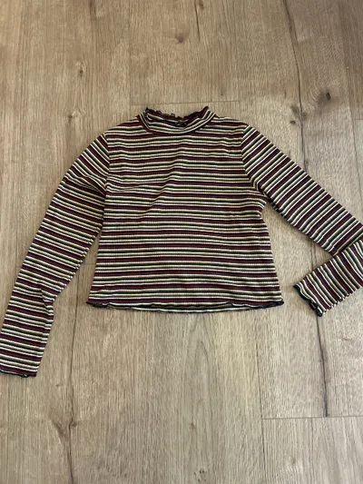 Caution To The Wind Langarmshirt Damen S 36 Gestreift Crop Top Rippstrick Bunt