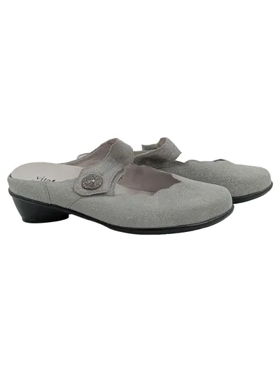 Waldläufer Damen Pantoletten Gr. 40 Grau Leder Komfort Clogs