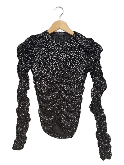 AllSaints Langarmshirt Damen Gr. 34 Schwarz Metallic Leopard Gerafft