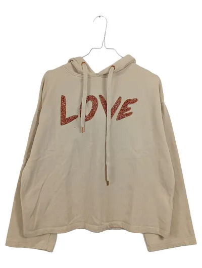 Rainbow Designs Damen Kapuzenpullover LOVE Glitzer Beige Gr. 36-38 S