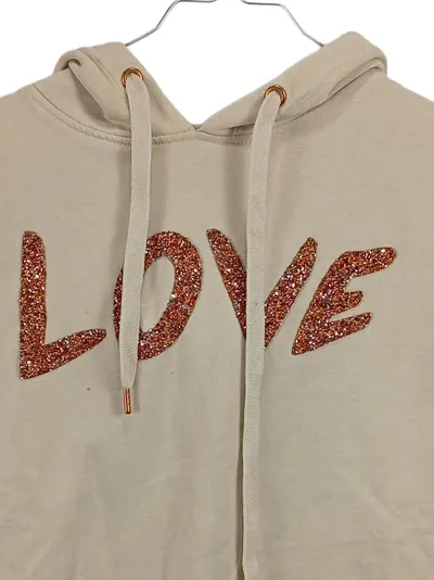 Rainbow Designs Damen Kapuzenpullover LOVE Glitzer Beige Gr. 36-38 S