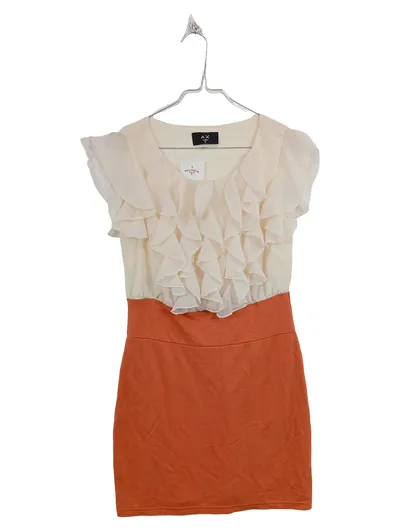 AX Paris Cocktailkleid Damen Gr. 40/L Creme Orange Rüschen Elegant