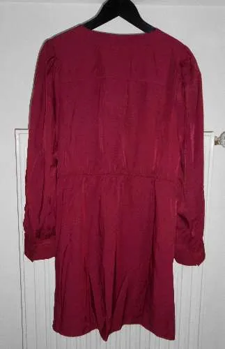 MANGO Wickelkleid Damen Gr. L/40 Bordeaux Rot Langarm V-Ausschnitt Elegant