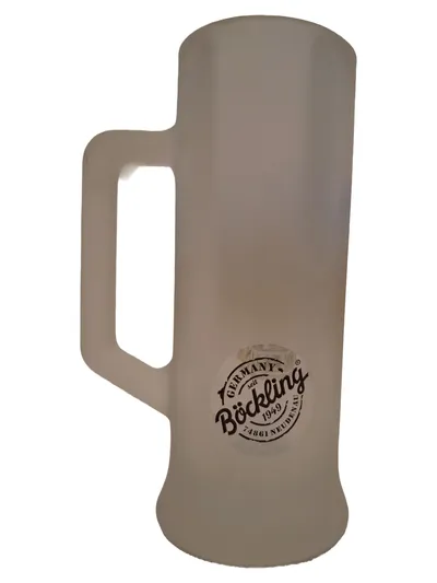 Böckling Bierkrug Glas Weiß Berlin Motiv Grafisch Souvenir 10cm