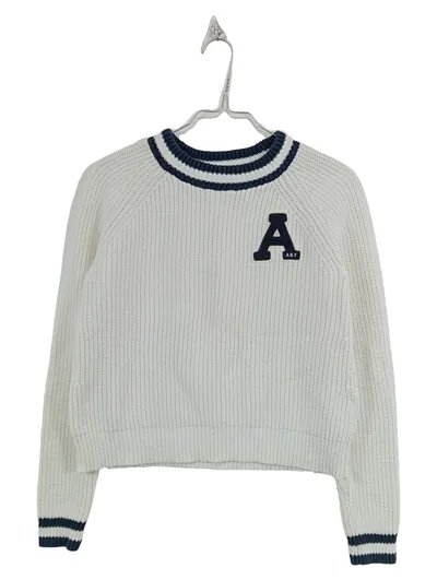 Abercrombie & Fitch Pullover Damen 34 XS Weiß Baumwolle Strickpullover Logo A