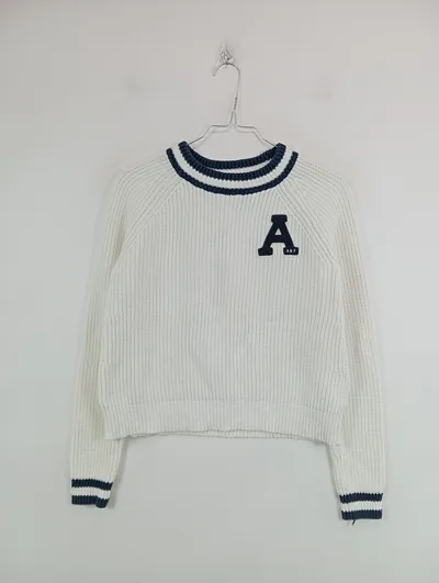 Abercrombie & Fitch Pullover Damen 34 XS Weiß Baumwolle Strickpullover Logo A
