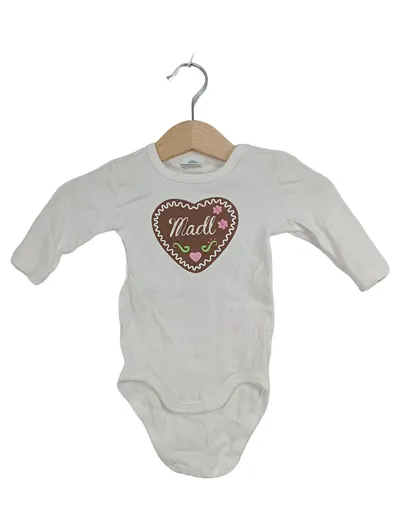 Sanetta Baby Body Madl Langarm Gr. 62 Weiß Lebkuchenherz Tracht