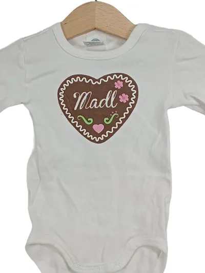 Sanetta Baby Body Madl Langarm Gr. 62 Weiß Lebkuchenherz Tracht
