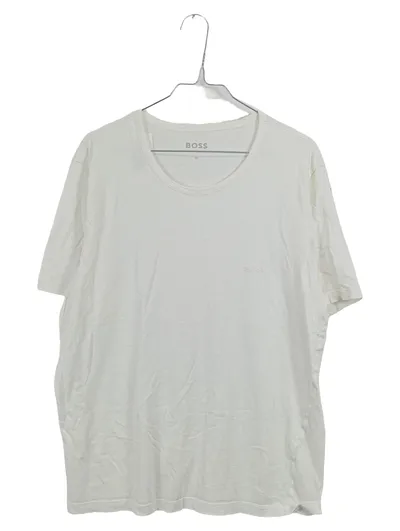 BOSS Herren T-Shirt Weiß Basic Rundhals Logo Baumwolle Gr. XL