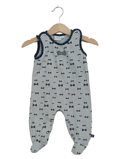 Feetje Baby Strampler Gr. 62 Weiß Blau Schleifenmuster Baumwolle
