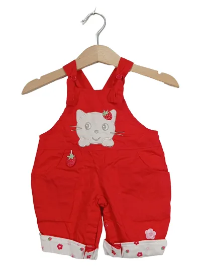 JACKY Baby Latzhose Mädchen Gr. 56 Rot Katze Erdbeere 1-2 Monate