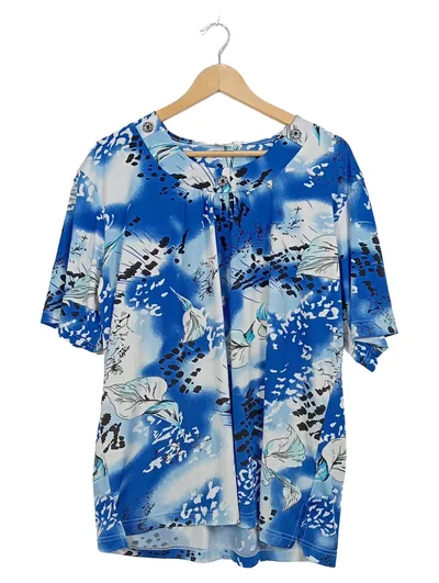 Sonja Blank Damen T-Shirt Blumenmuster Blau Weiß Gr. XXL