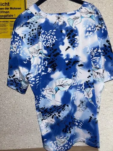 Sonja Blank Damen T-Shirt Blumenmuster Blau Weiß Gr. XXL