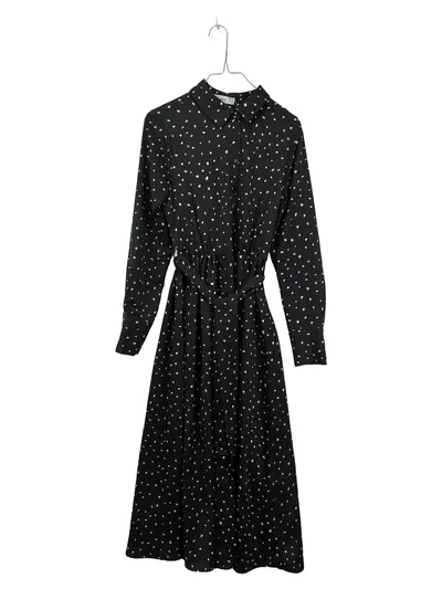 MANGO Blusenkleid Damen Gr. 34/XS Schwarz Punkte Langarm Midikleid