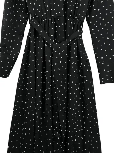 MANGO Blusenkleid Damen Gr. 34/XS Schwarz Punkte Langarm Midikleid