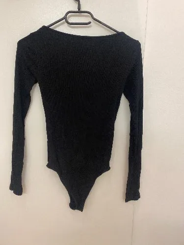 Calvin Klein Jeans Damen Body Langarm Schwarz Rippstrick Gr. 34/XS