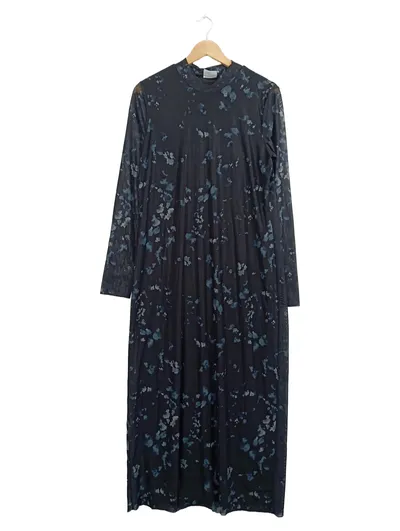 Jakes Damen Strickkleid Maxikleid Blumenmuster Herbst Winter Schwarz 42 XL