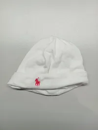 Ralph Lauren Baby Mütze Weiß 6M Baumwolle Polo Logo Beanie 2