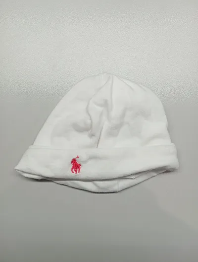 Ralph Lauren Baby Mütze Weiß 6M Baumwolle Polo Logo Beanie